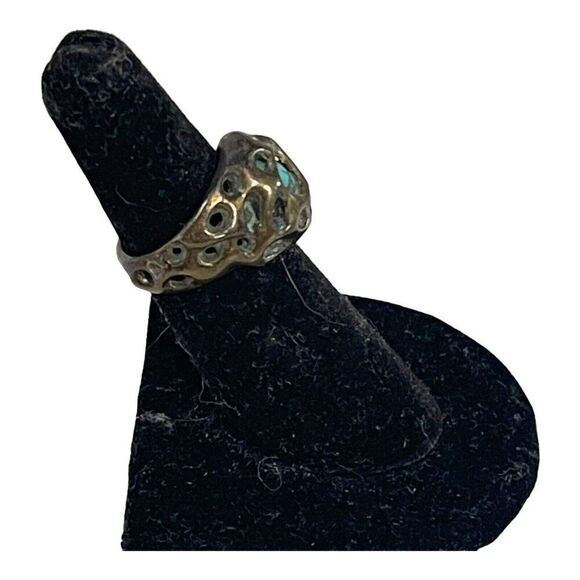 Artisan Caged Turquoise Sterling Silver Round Turquoise Ring Size 5.5 Vintage - Picture 4 of 6